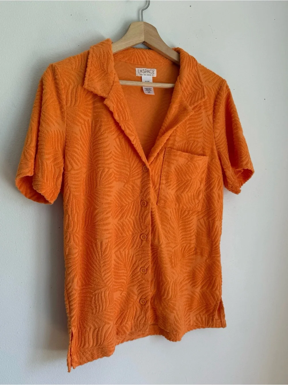 Set L*space Fronds Forever Terry Button Up Shirt and Drawstring Shorts in Orange - Picture 5 of 11